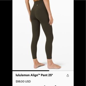 Lululemon align 25” legging - olive